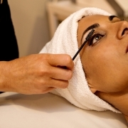 Woman getting eyelashes done